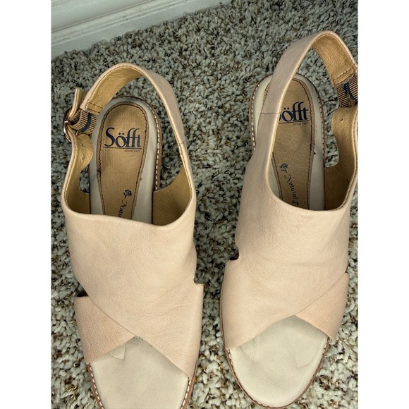 Söfft Women's Size 8 Nude Leather Slingback Block Heel Comfort Sandals - Picture 7 of 7